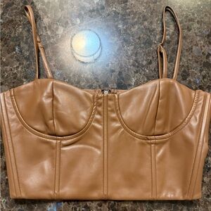 Brown Faux Leather Crop Tank